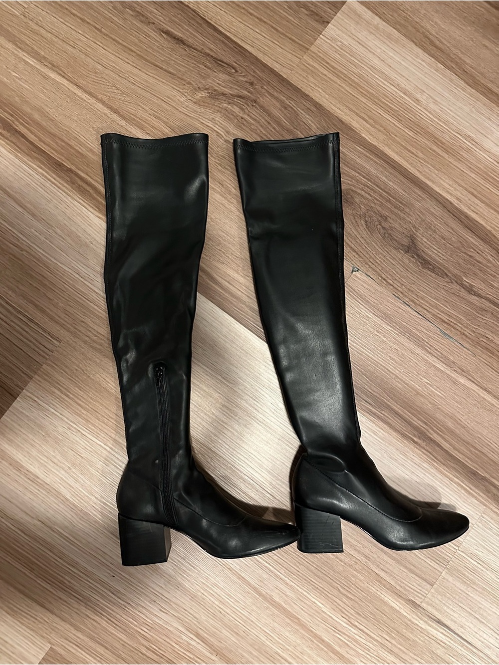 Zara Black Over-the-Knee Block Heel Boots